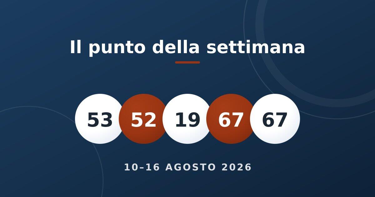 Le palline dei numeri protagonisti della settimana 10–16 agosto 2026